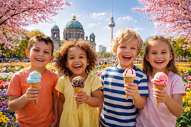 Kinder freuen Sich auf den Frühling Frühling